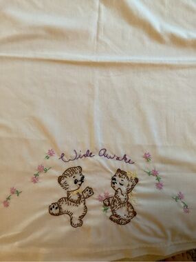 Wide Awake Embroidered Bear Baby Pillowcases- O26
